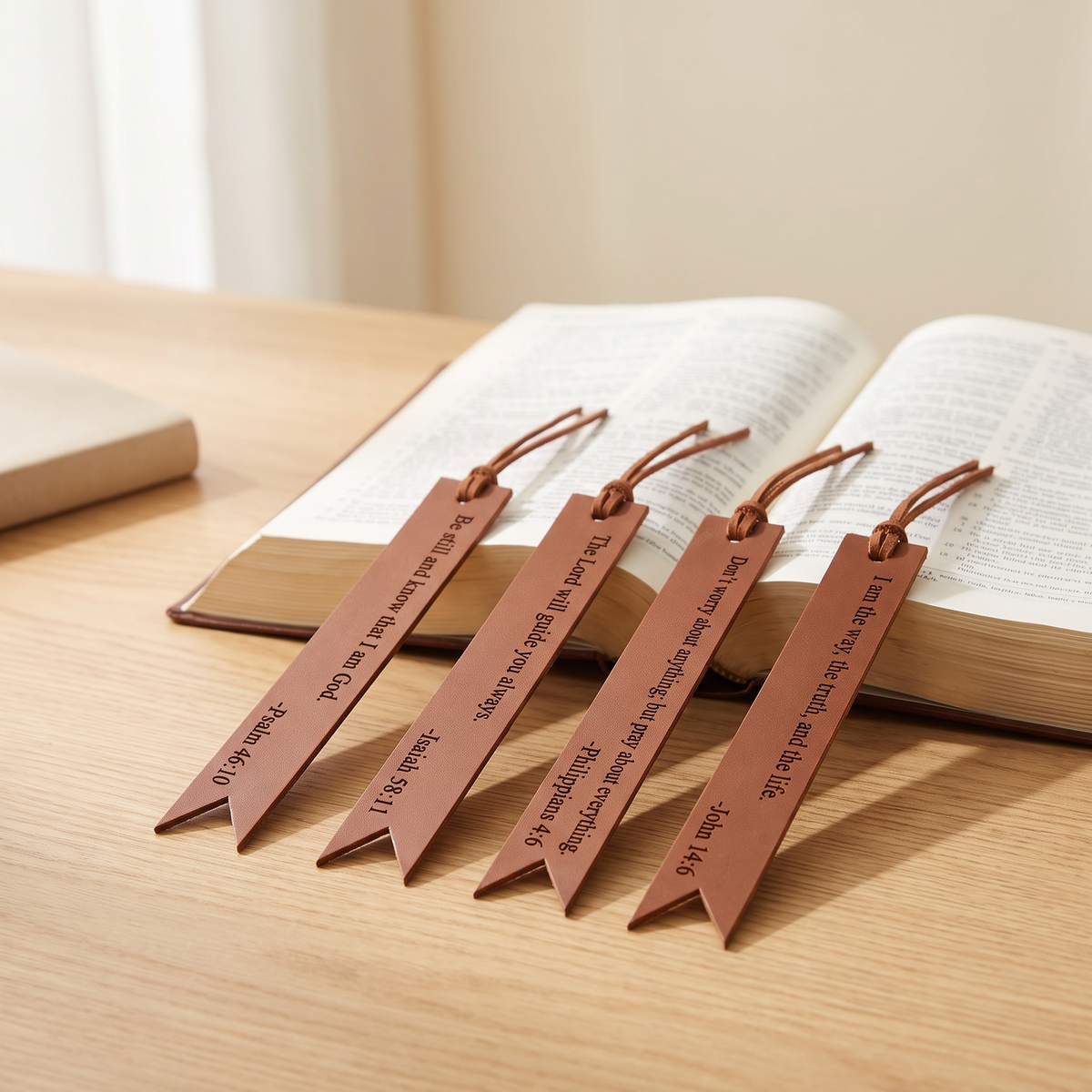 Leather Bible Verses Bookmarks (4pc set)
